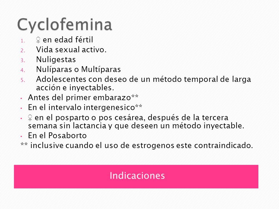 efectos secundarios de la inyeccion anticonceptiva cyclofemina